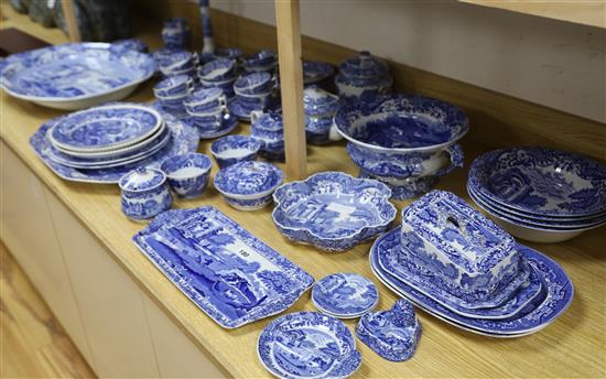 A quantity of Copeland and Spode Italian blue and white wares and two Wedgwood and Co. platters